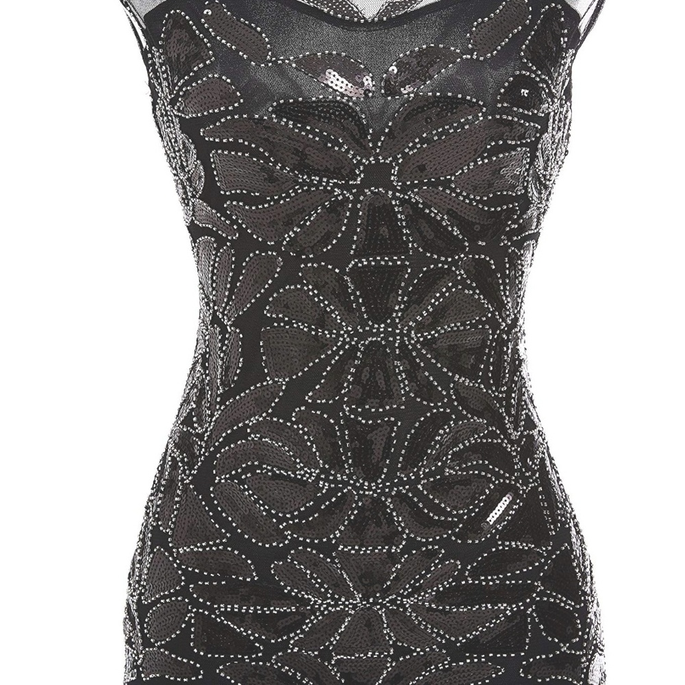 1920s Women's Black Sequin dress XL**UNIQUE ** - Picture 6 of 8
